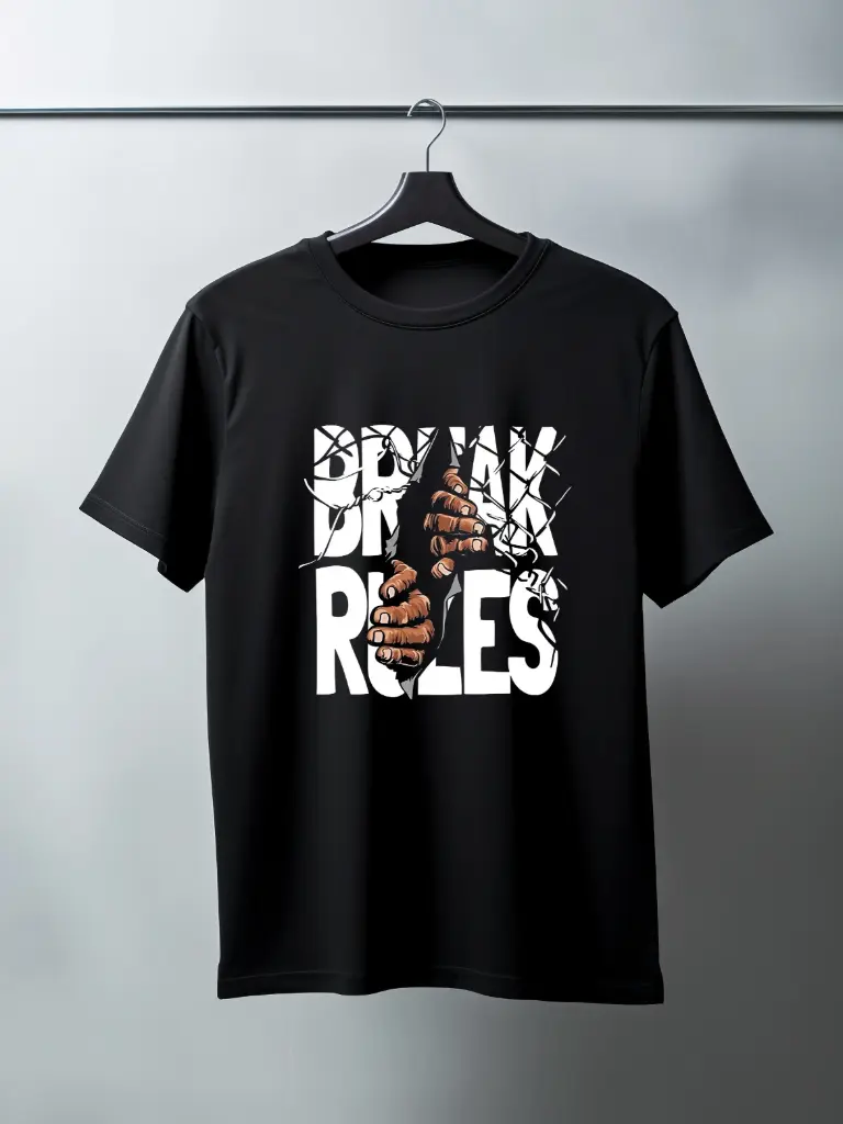 Break Rules Black Colour half sleeves T-shirt for Men
