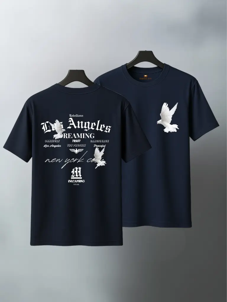 "Los Angeles" Dark Blue Colour Half Sleeves T-shirt for Men
